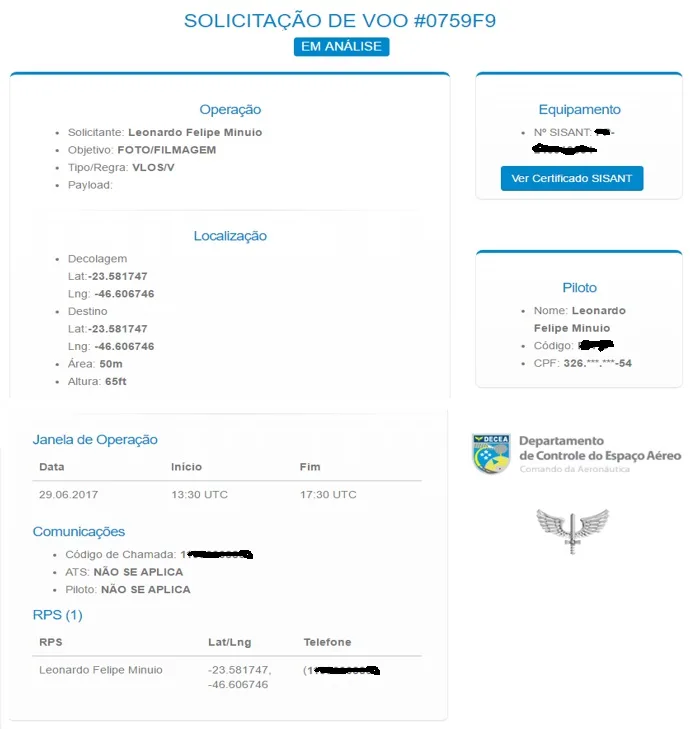 regulamentação dos drones - solicitação de voo