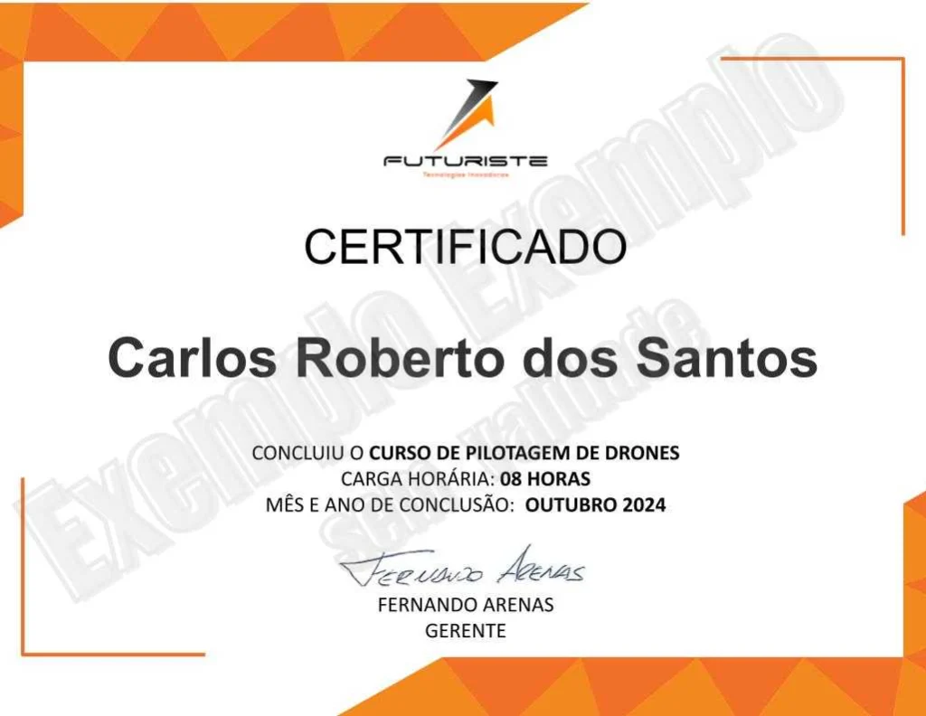 Certificado do curso de drones Futuriste