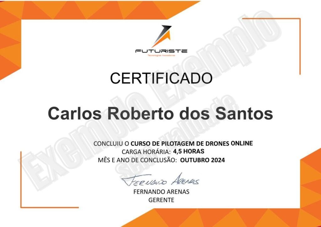 Certificado de conclusão do curso de piloto de drone