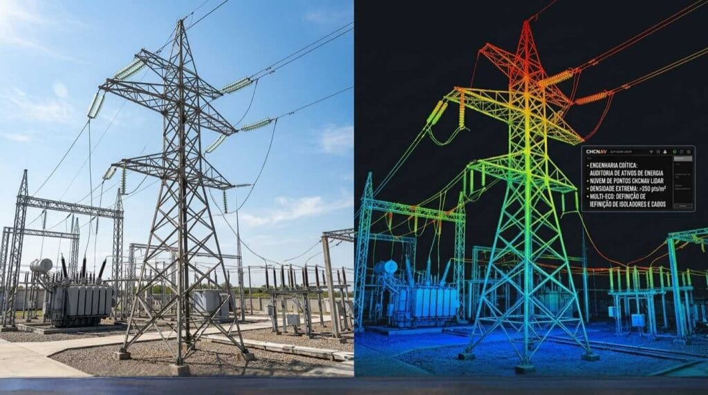 Torre de energia mapeada com LiDAR CHCNAV