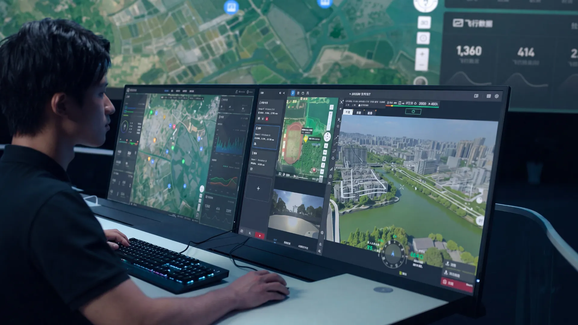 Painel de controle do DJI FlightHub 2 conectando drone Enterprise em campo ao escritório.