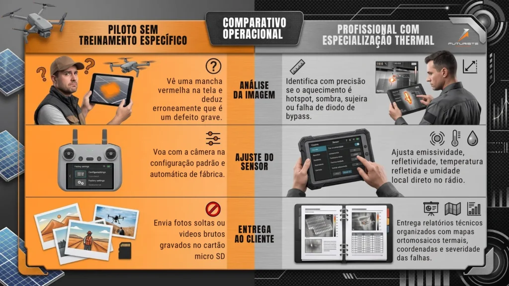Comparativo operacional piloto de drone com camera termal