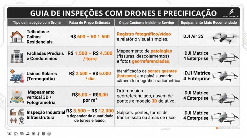 Tabela de preços trabalhos com drone termal