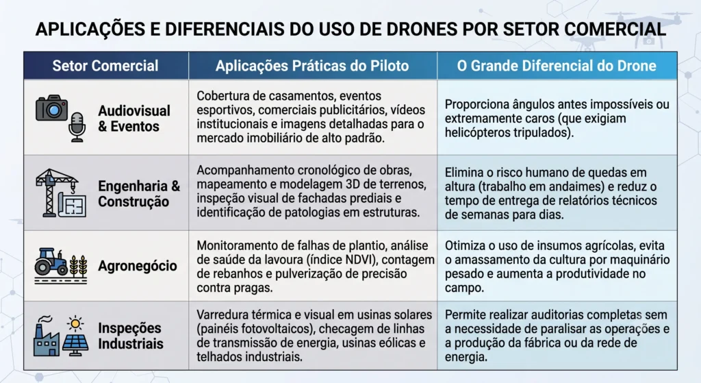Tabela de serviço com drones